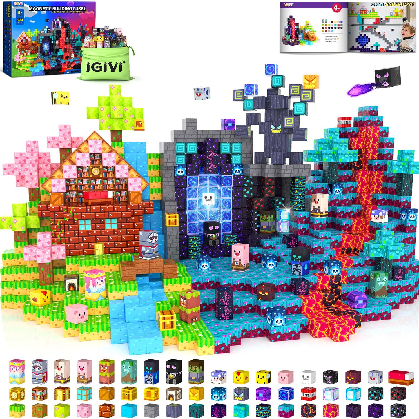 IGIVI 300PCS Magnetic Blocks Set – Build Mine Magnet World | STEM & Montessori Toys for Kids