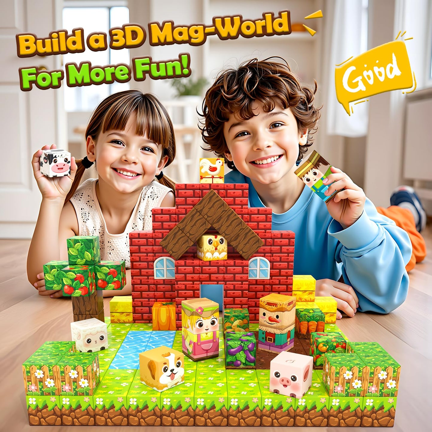 IGIVI 1in Magnetic Blocks – Farm Animals Set, 100PCS | Colorful STEM Toy for Kids 3+