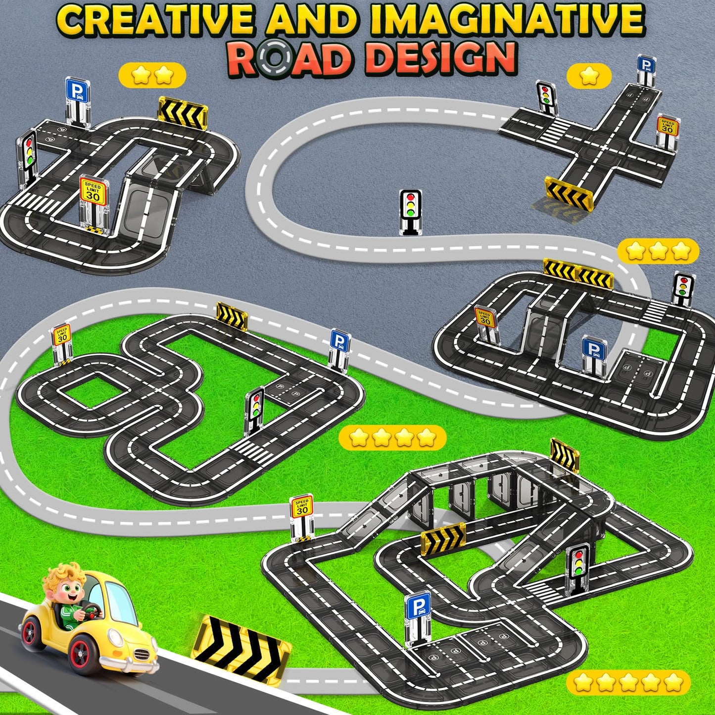 IGIVI Magnetic Tiles Road Set – STEM Building Toys for Kids 3–8