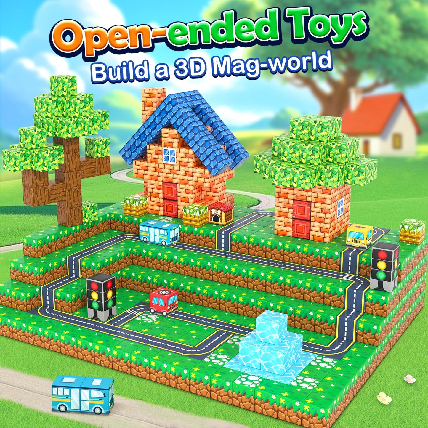 IGIVI 100Pcs Magnetic Blocks Road Set – STEM Road Building Toys for Kids 3+