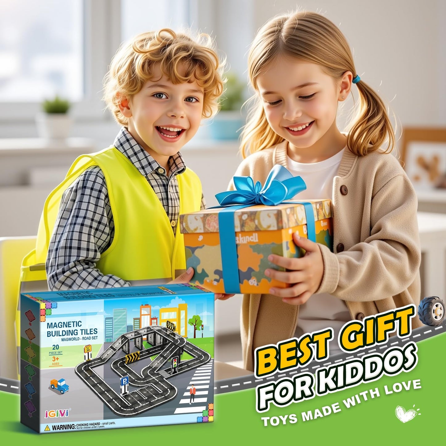 IGIVI Magnetic Tiles Road Set – STEM Building Blocks for Kids Aged 3-5 | Creative Road Toys