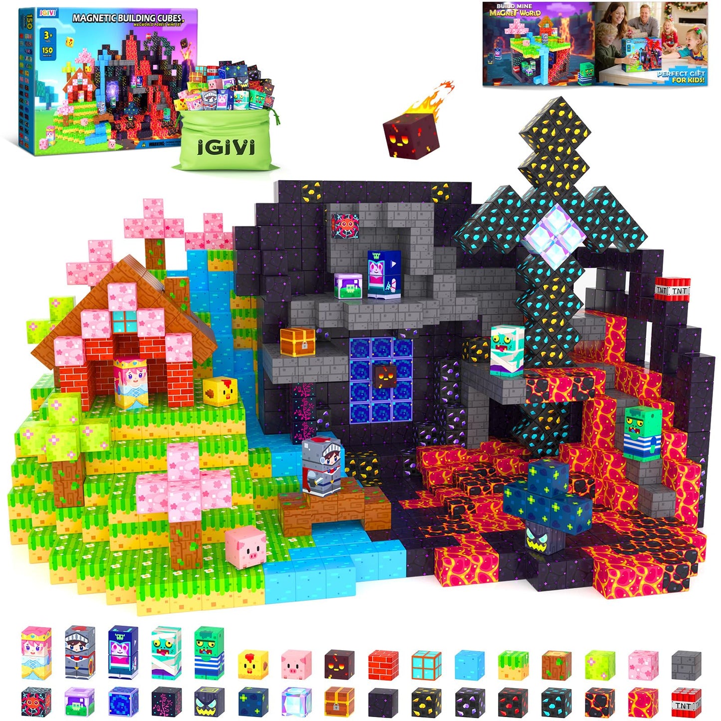 IGIVI 150PCS Magnetic Blocks - Build Mine World Set | STEM Building Toys for Kids