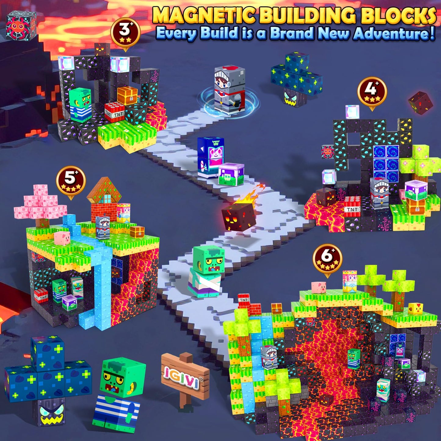 IGIVI 150PCS Magnetic Blocks - Build Mine World Set | STEM Building Toys for Kids