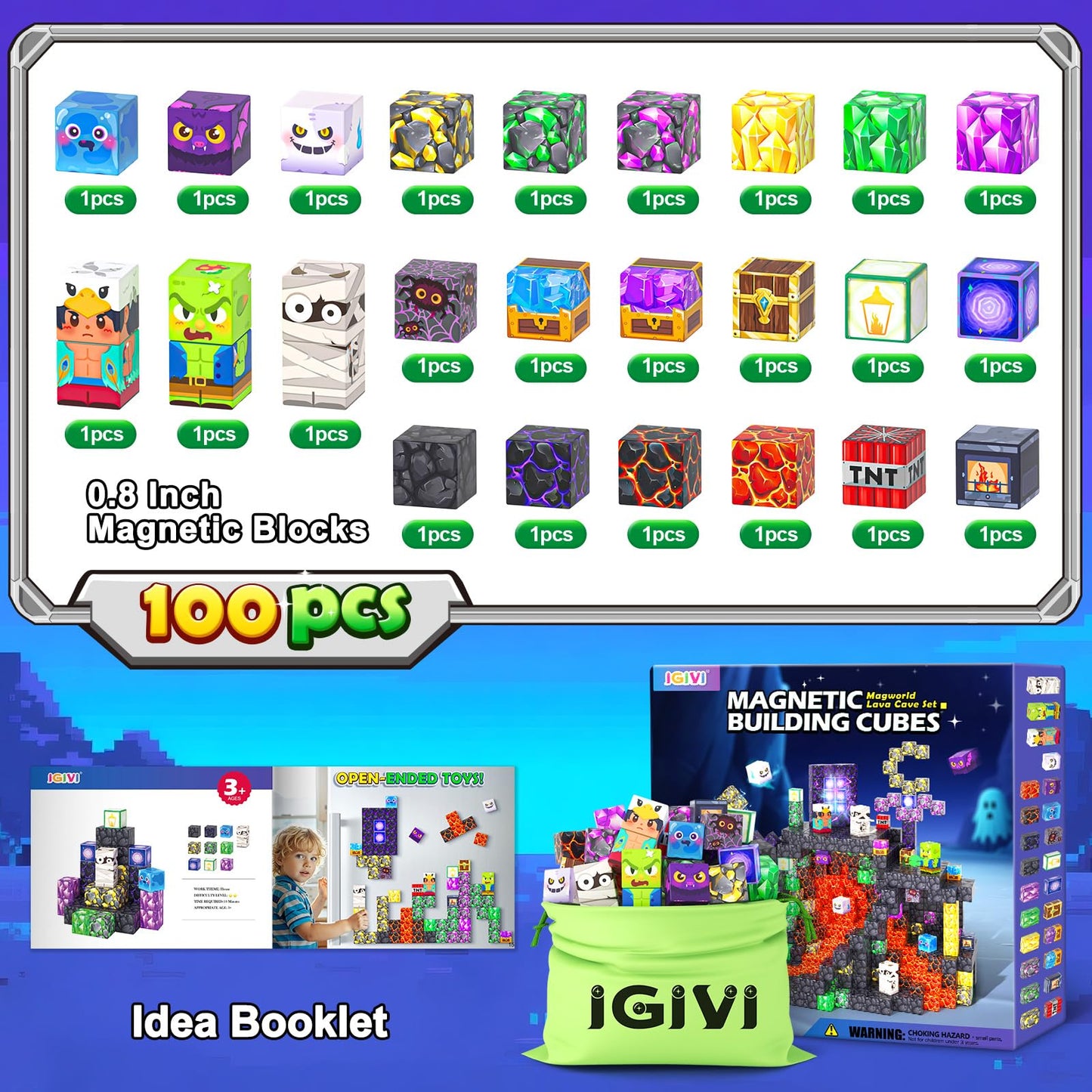 IGIVI Magnetic Blocks - Build Mine World STEM Toys for Kids 3-12