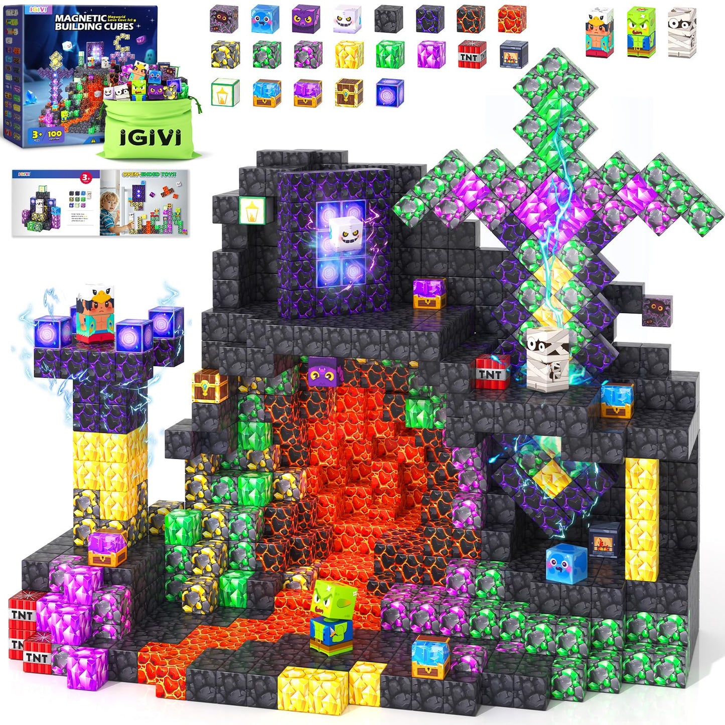 IGIVI Magnetic Blocks - Build Mine World STEM Toys for Kids 3-12