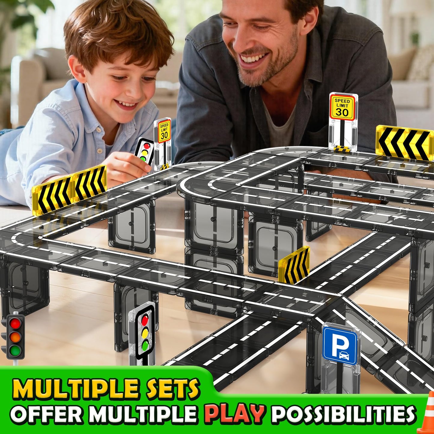 IGIVI Magnetic Tiles Road Set – STEM Building Toys for Kids 3–8