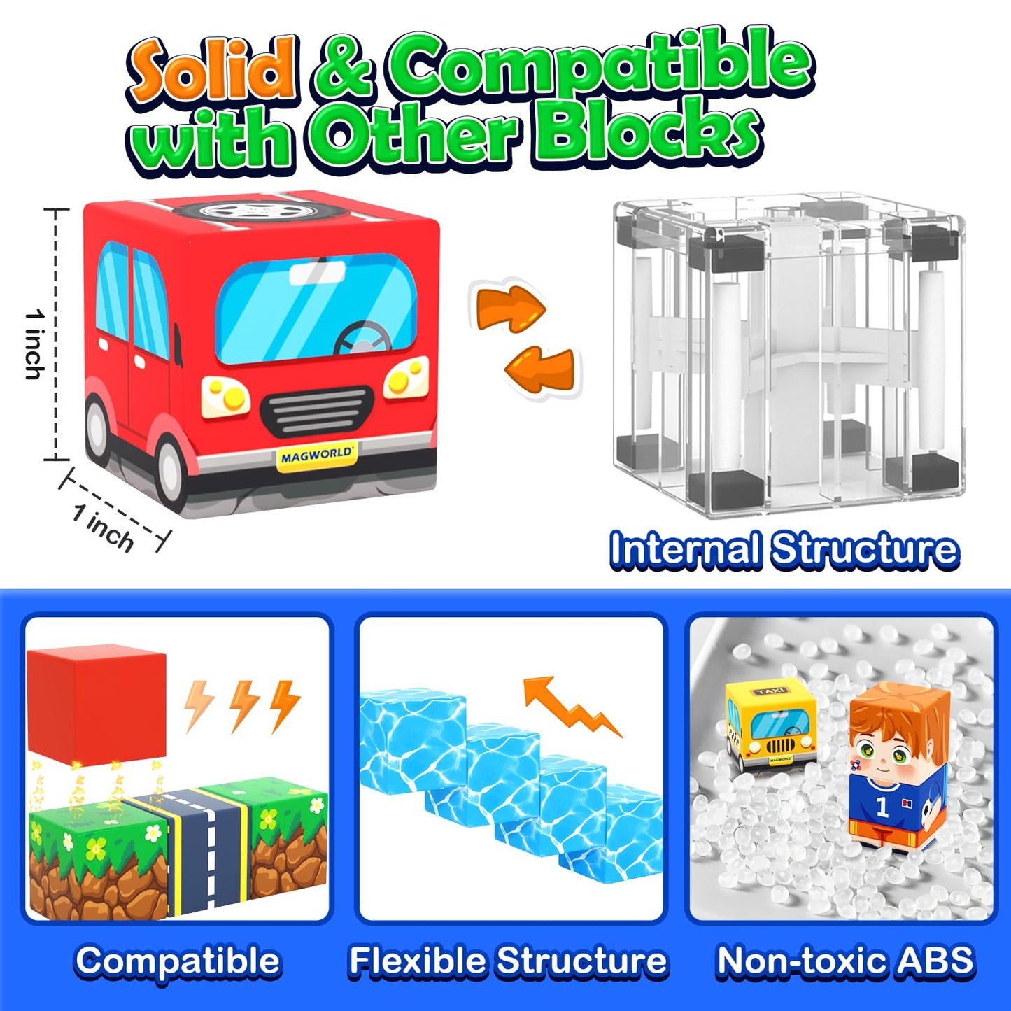 IGIVI 100Pcs Magnetic Blocks Road Set – STEM Road Building Toys for Kids 3+