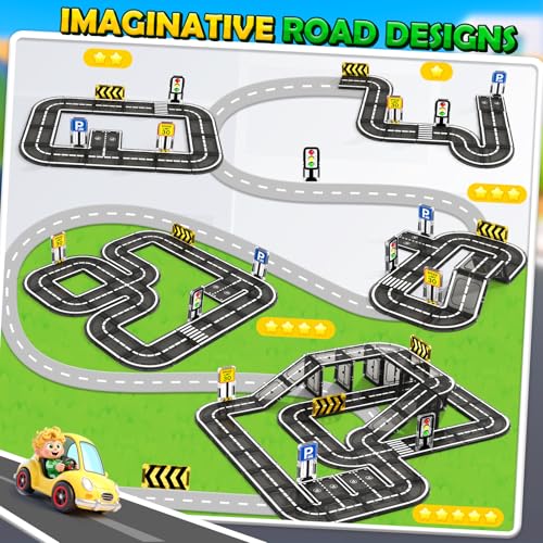 IGIVI Magnetic Tiles Road Set – STEM Building Blocks for Kids Aged 3-5 | Creative Road Toys