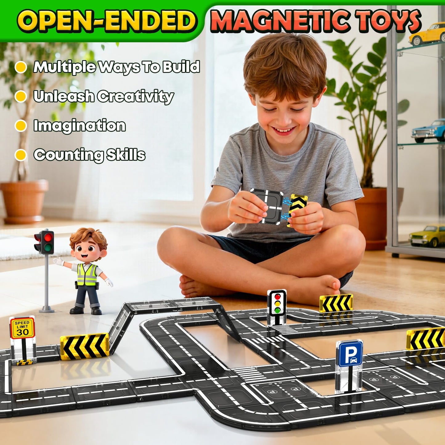 IGIVI Magnetic Tiles Road Set – STEM Building Toys for Kids 3–8