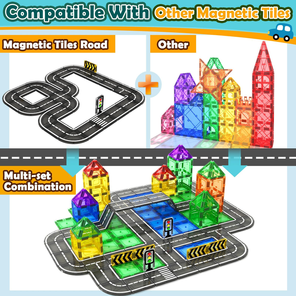IGIVI Magnetic Tiles Road Expansion Pack – STEM Building Blocks for Kids 3+