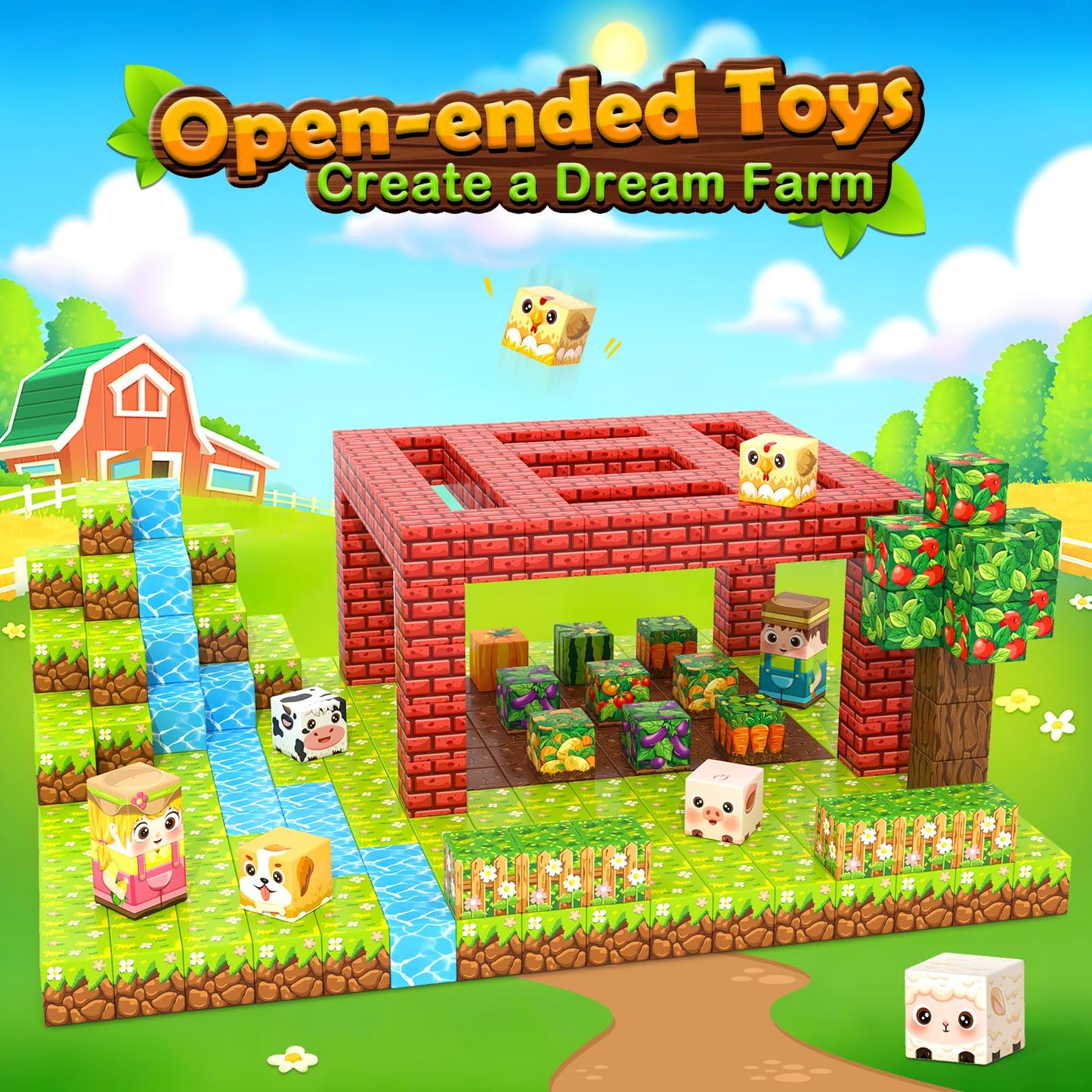 IGIVI 1in Magnetic Blocks – Farm Animals Set, 100PCS | Colorful STEM Toy for Kids 3+