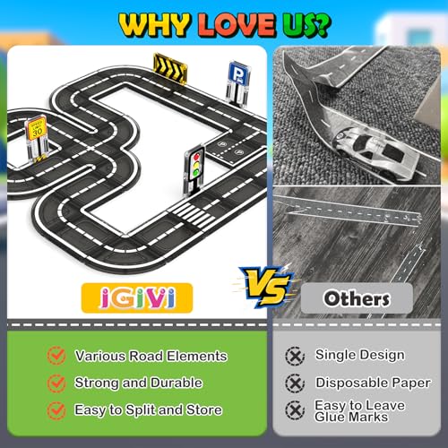 IGIVI Magnetic Tiles Road Set – STEM Building Blocks for Kids Aged 3-5 | Creative Road Toys