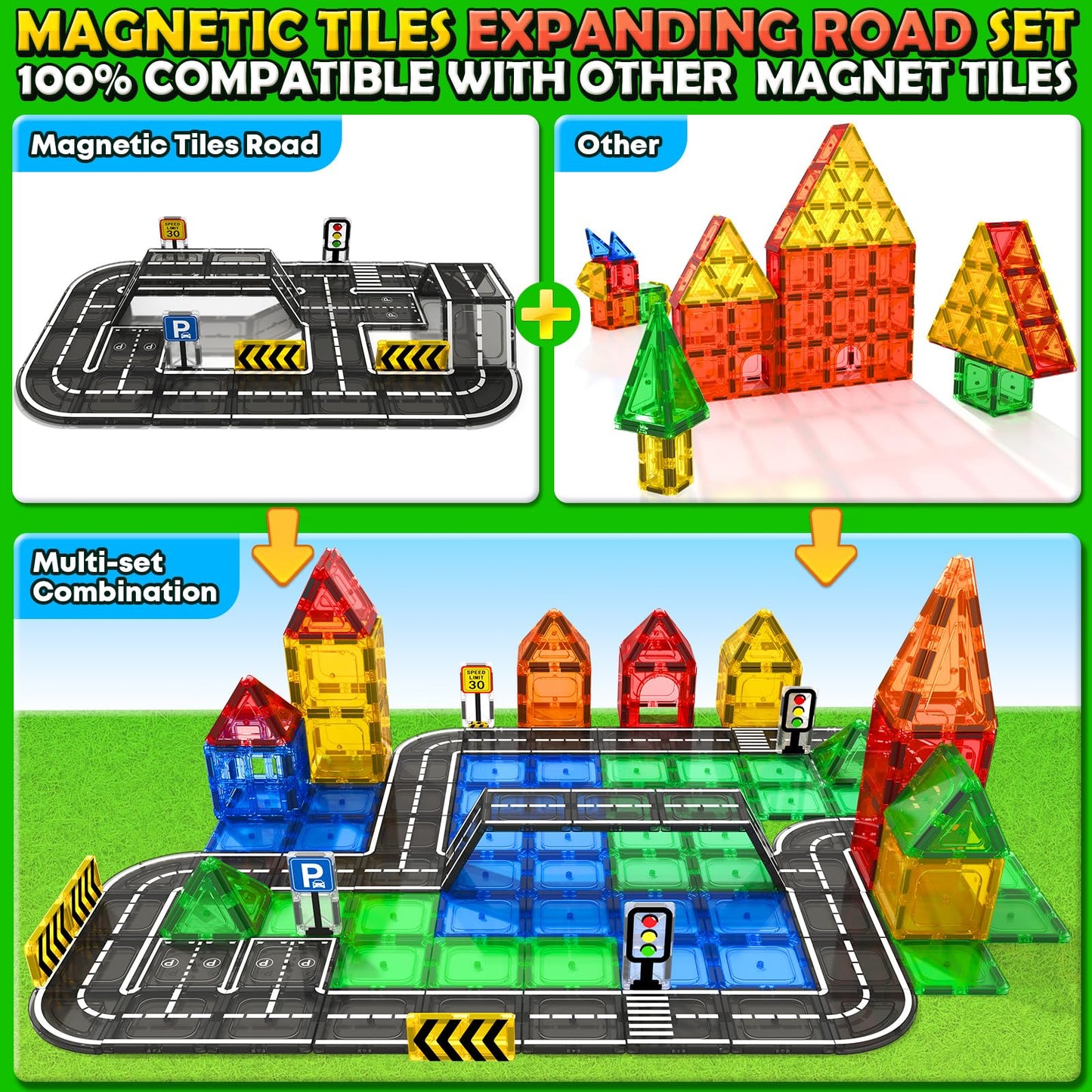 IGIVI Magnetic Tiles Road Set – STEM Building Toys for Kids 3–8
