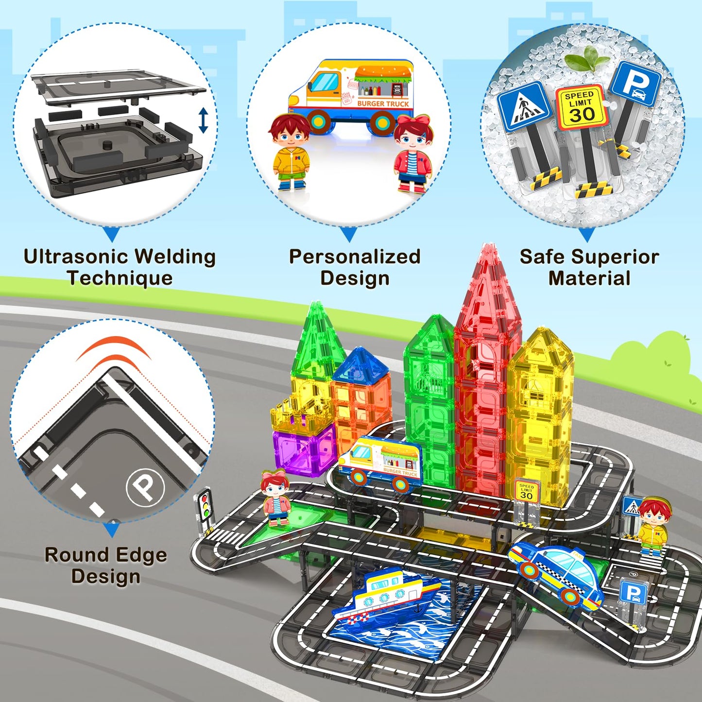 IGIVI 112PCS Magnetic Tiles Road Set — Vibrant Colors & Ultra Magnet Strength for 3+ Kids