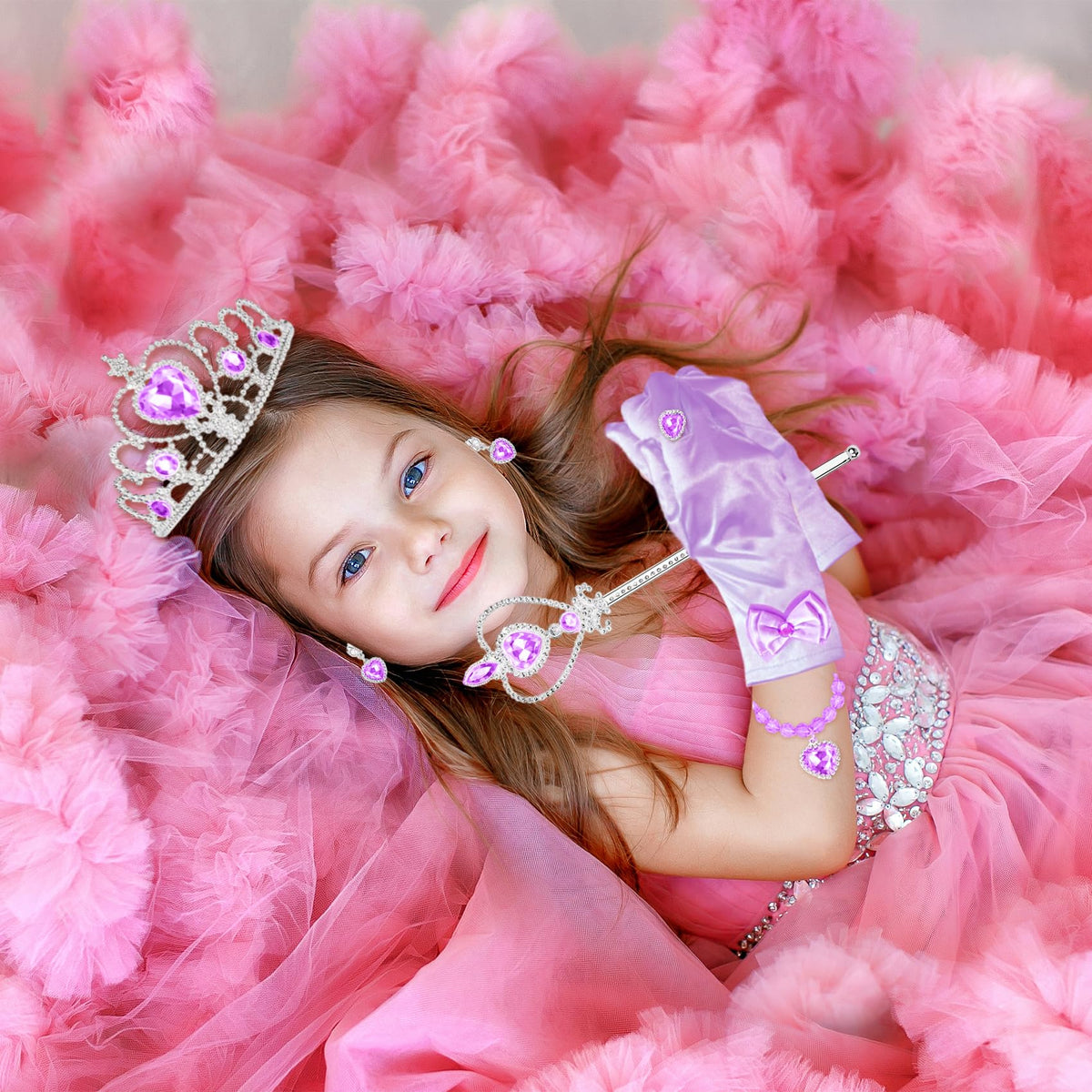 IGMaryBox 7PCS Princess Dress-Up Accessories Set – Crown, Wand, Jewelry & Gloves