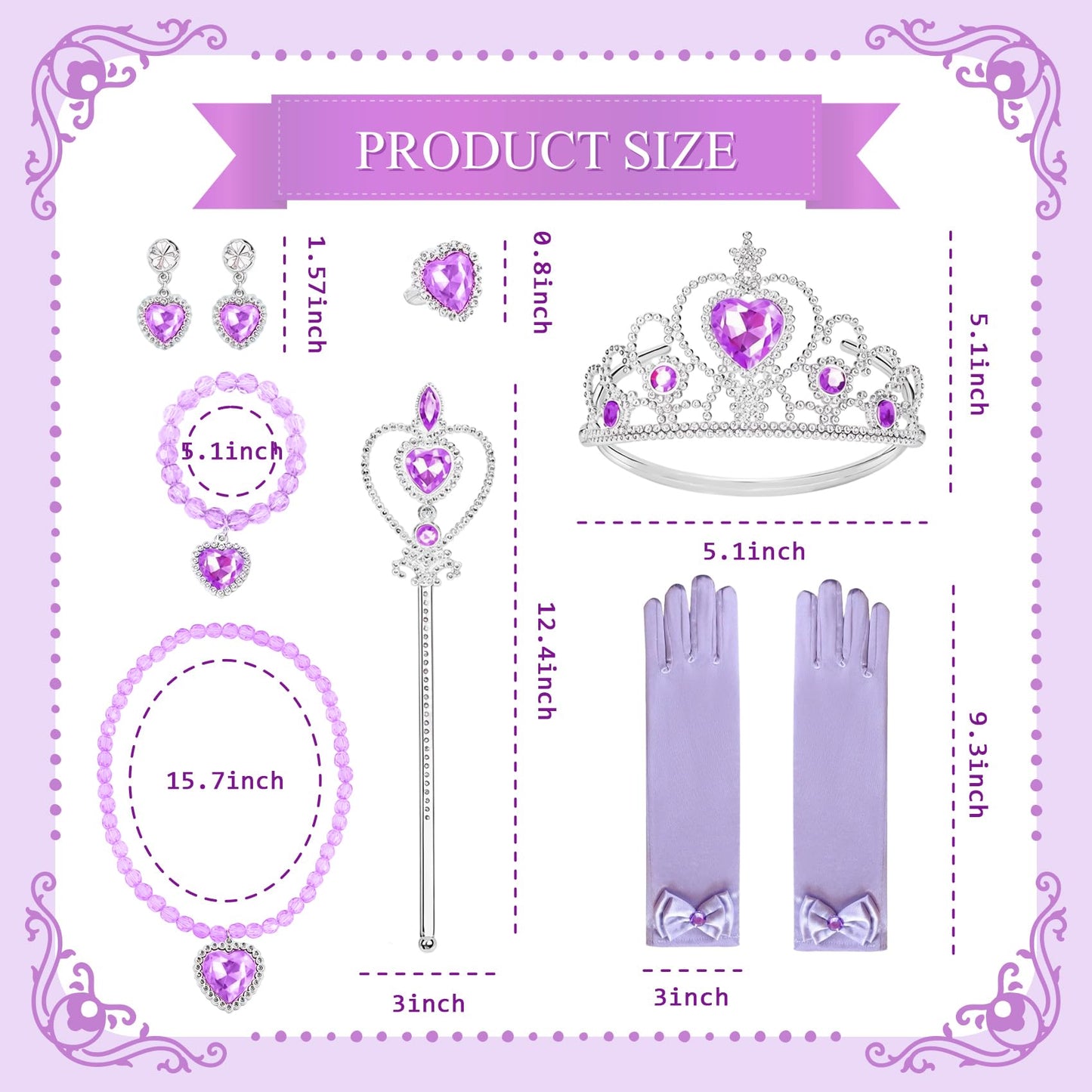 IGMaryBox 7PCS Princess Dress-Up Accessories Set – Crown, Wand, Jewelry & Gloves