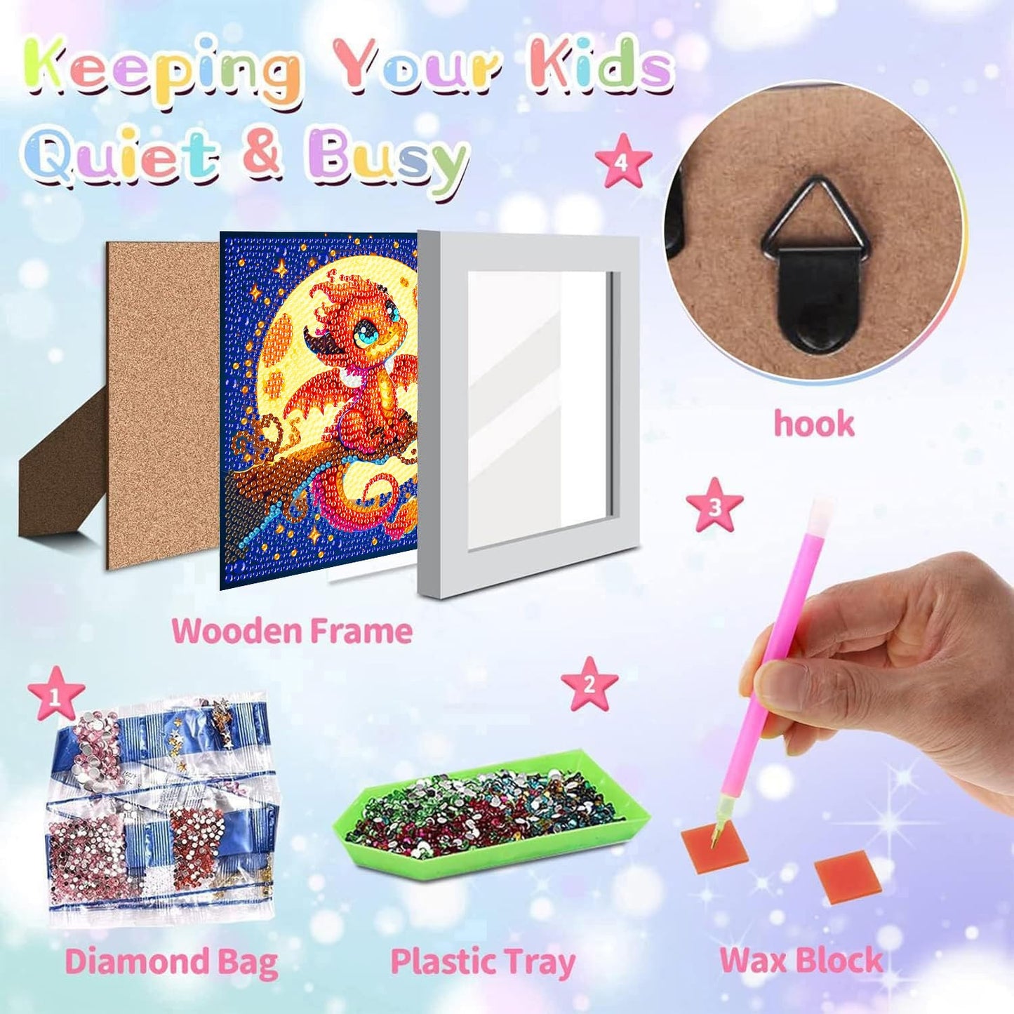 igoodom Dragon Diamond Art Kit for Kids with Frame – 6x6 Inch