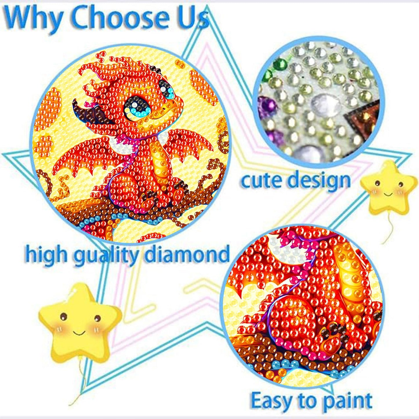igoodom Dragon Diamond Art Kit for Kids with Frame – 6x6 Inch