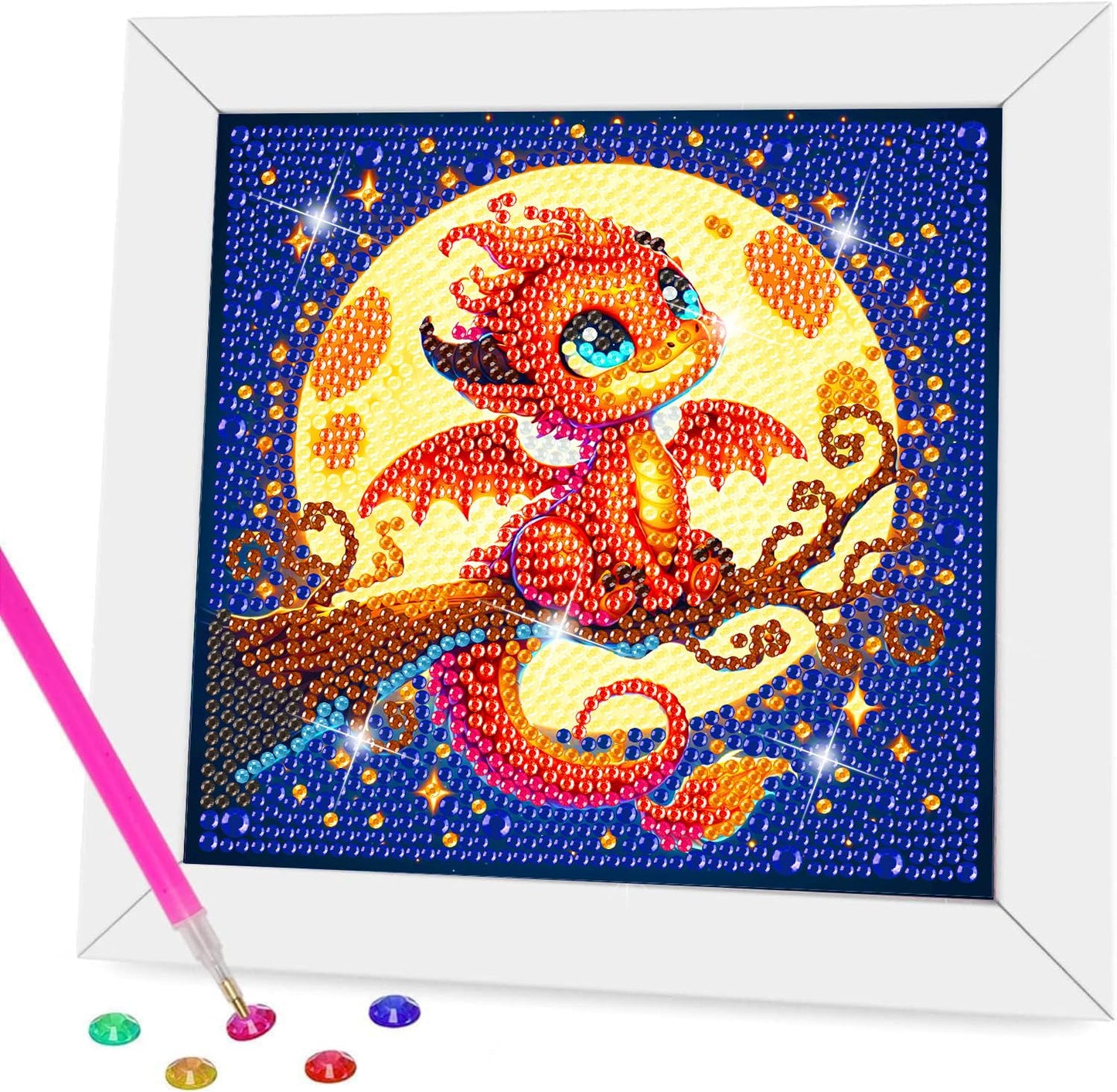 igoodom Dragon Diamond Art Kit for Kids with Frame – 6x6 Inch