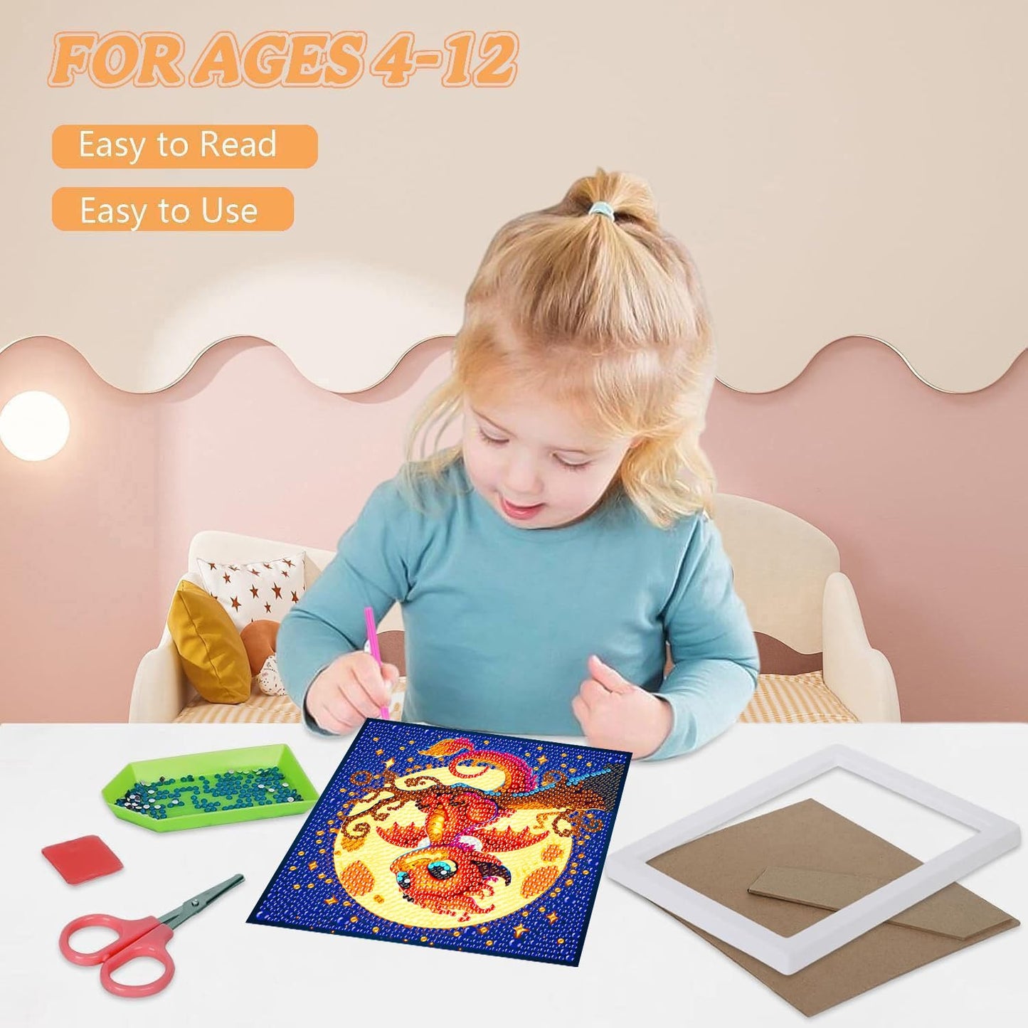igoodom Dragon Diamond Art Kit for Kids with Frame – 6x6 Inch