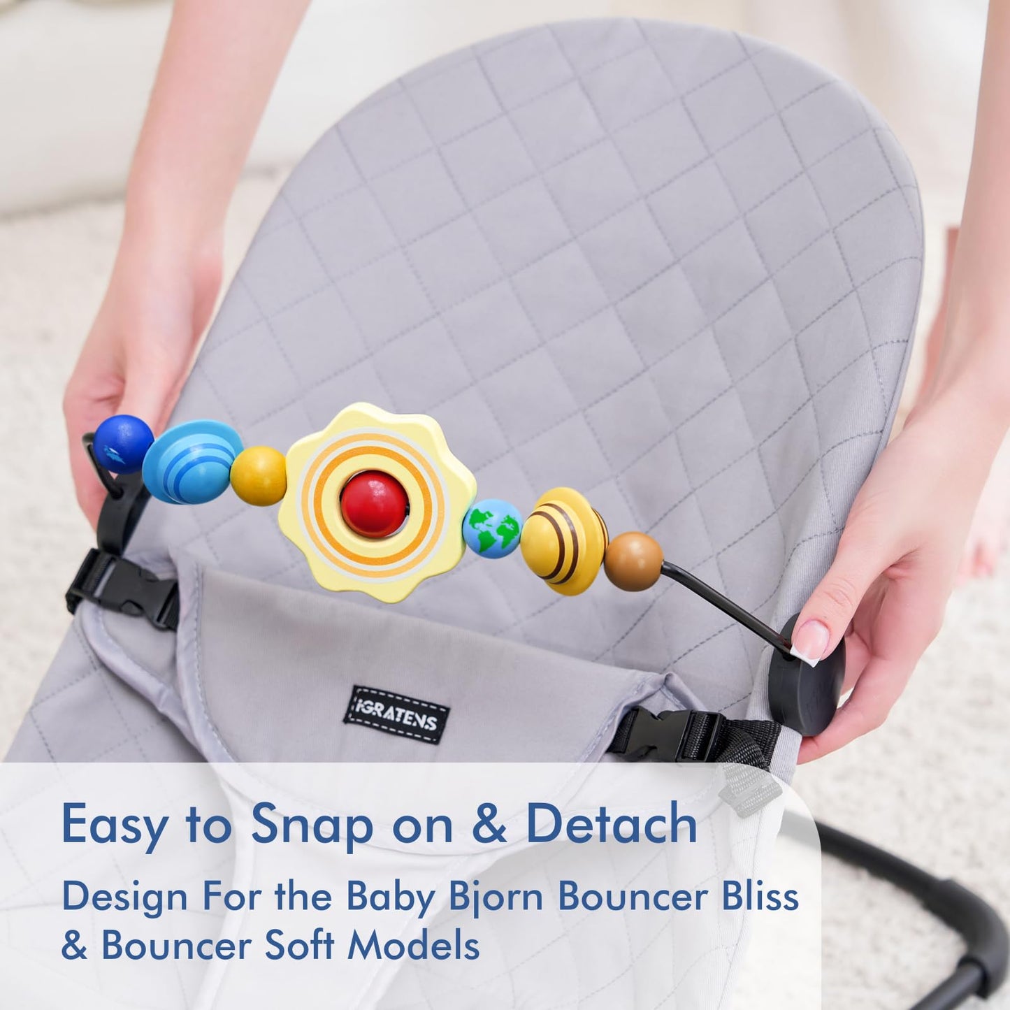 iGRATENS Sun & Planets Wooden Bouncer Toy Bar for Bliss & Balance Soft – Hand-Painted & Easy to Attach