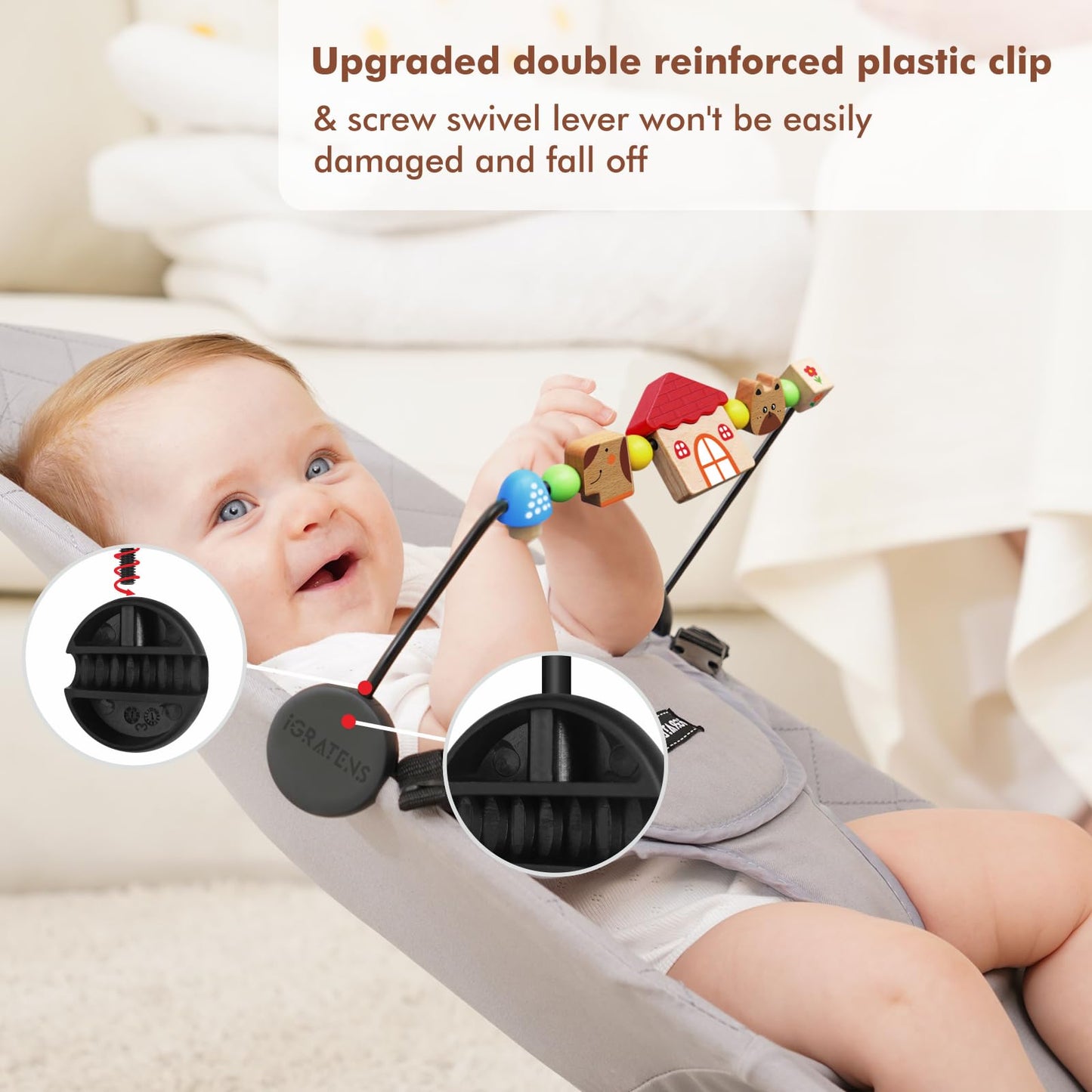 iGRATENS Baby Bjorn Bouncer Toy Bar – Pet Paradise, Easy Attach & Remove, Safe Beech Wood