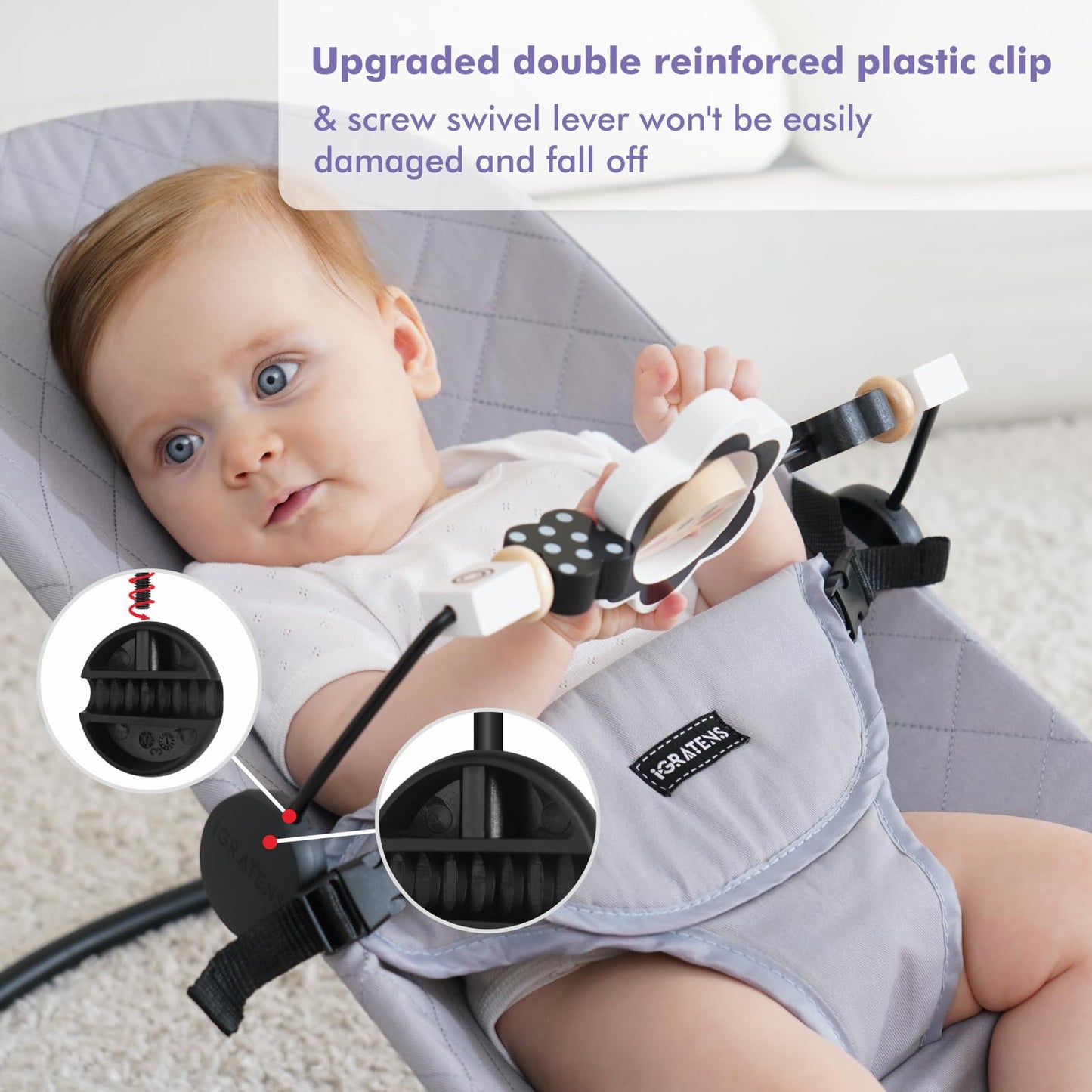 iGRATENS Baby Bjorn Bouncer Toy Bar - Black & White Flowers | Easy Attach & Remove