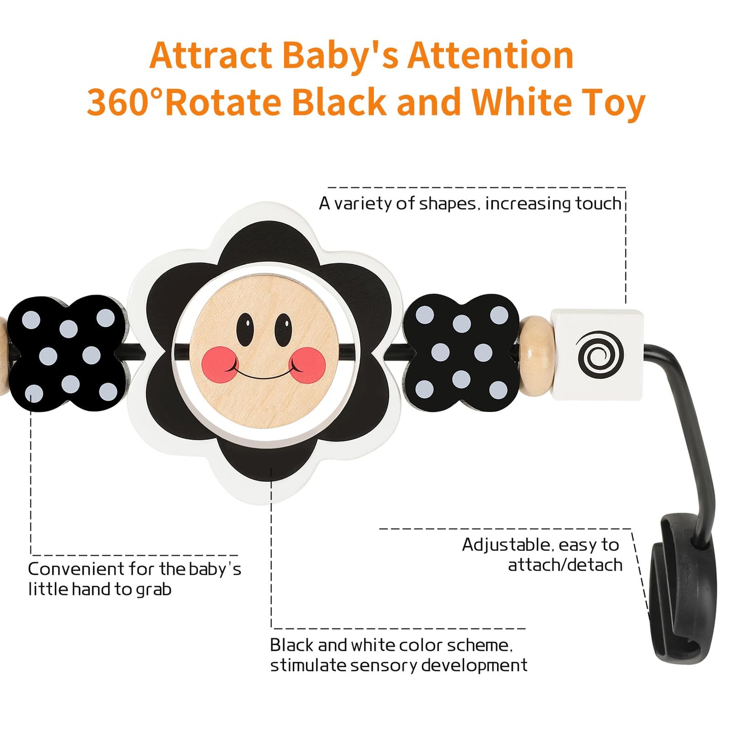 iGRATENS Baby Bjorn Bouncer Toy Bar - Black & White Flowers | Easy Attach & Remove