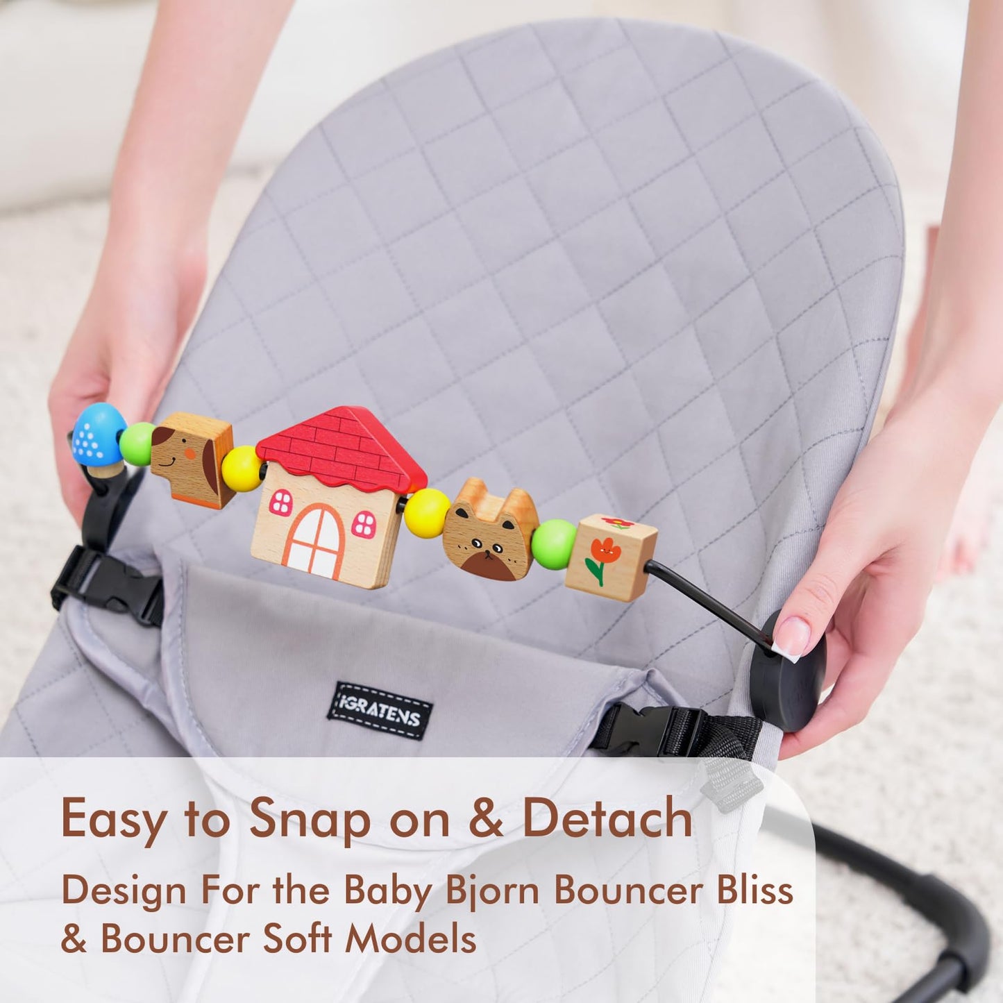iGRATENS Baby Bjorn Bouncer Toy Bar – Pet Paradise, Easy Attach & Remove, Safe Beech Wood