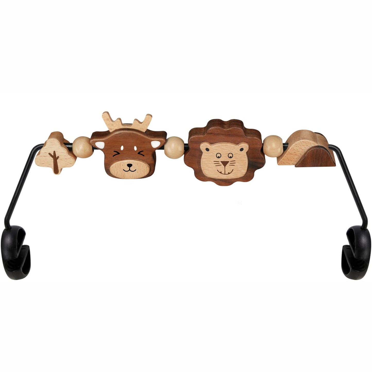 iGRATENS Three-Dimensional Baby Bouncer Toy Bar – Lion & Deer, Easy Attach, 360° Wooden Toys