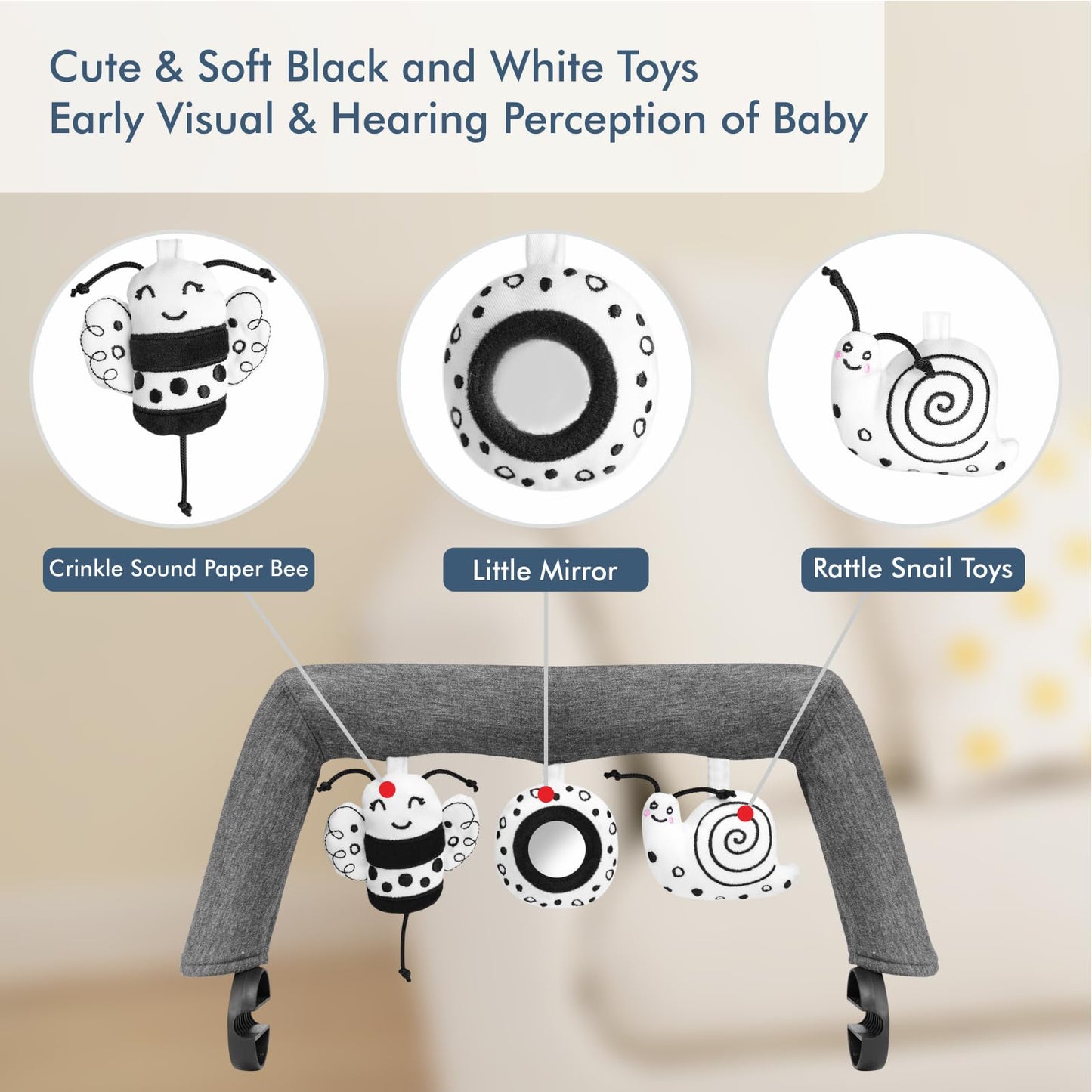 iGRATENS Baby Bouncer Toy Bar – 3 Soft Toys for Bliss & Balance Soft Bouncers