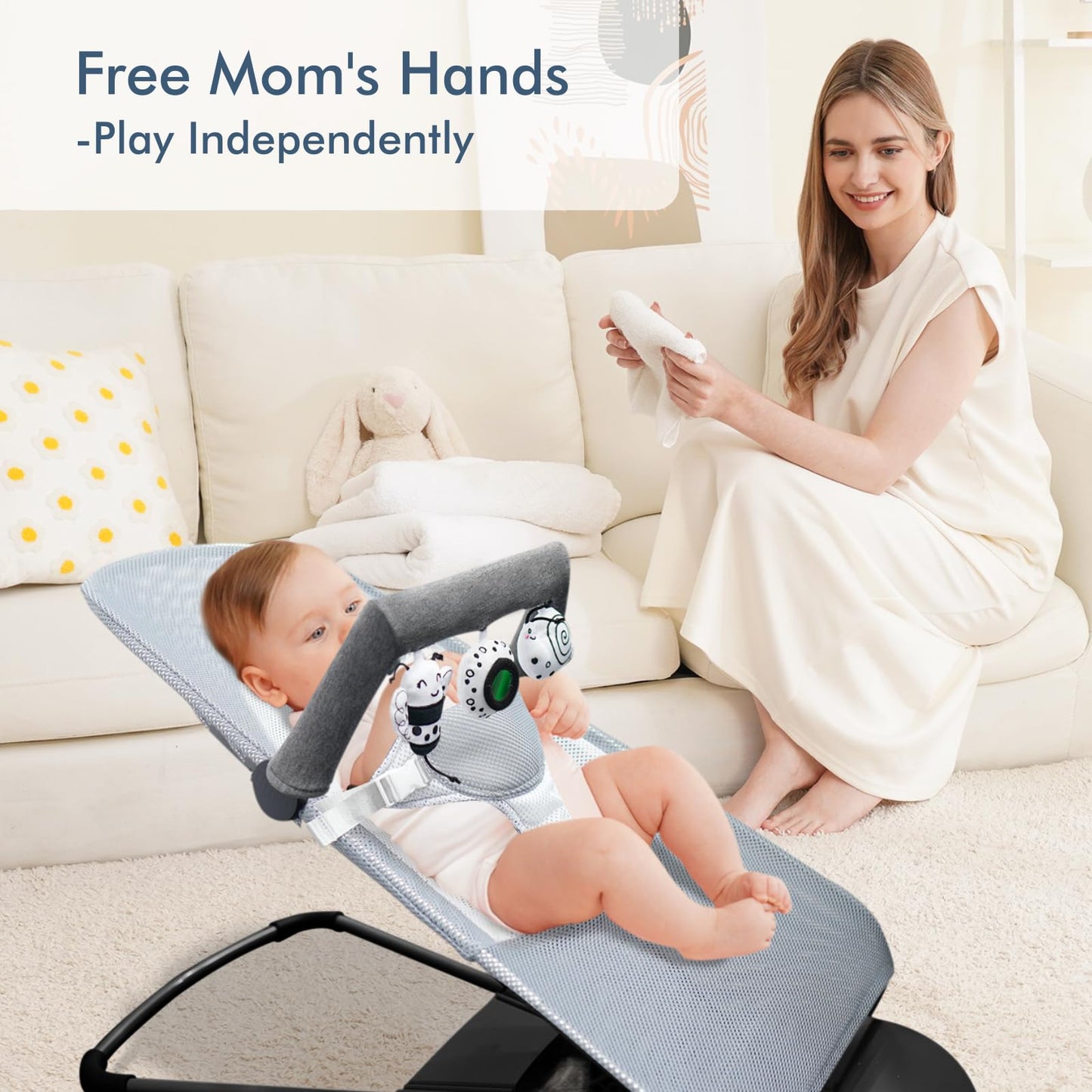 iGRATENS Baby Bouncer Toy Bar – 3 Soft Toys for Bliss & Balance Soft Bouncers