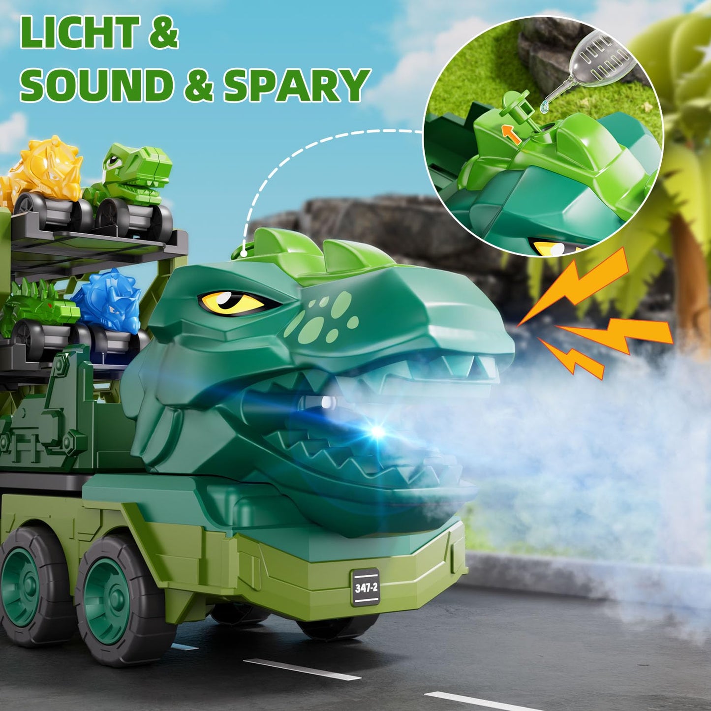 IHaha 10-in-1 Dinosaur Truck Toys with 9 Dino Cars – Foldable Track, Lights & Sounds | Gift for Kids 3–8