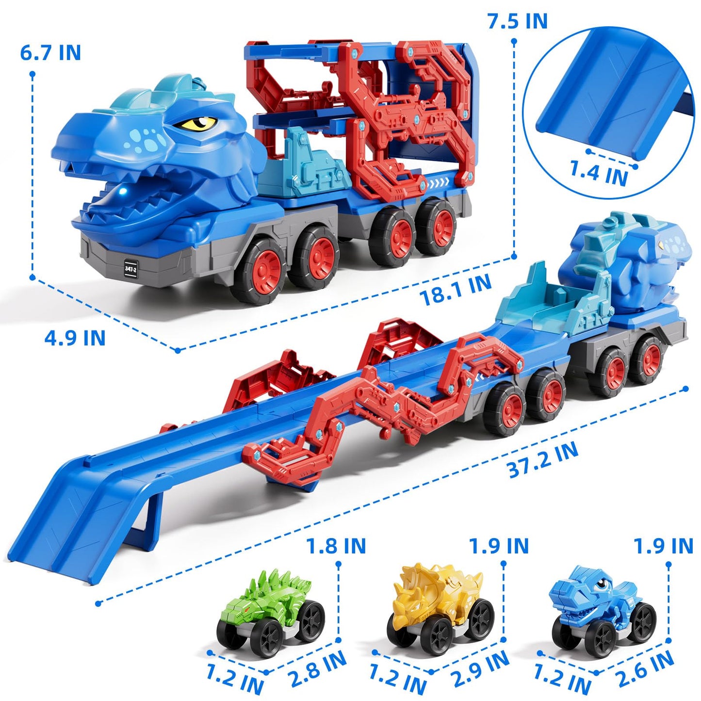 IHAHA 10-in-1 Dinosaur Truck Toys for Kids – 9 Dino Cars, Foldable Track, Spray & Lights
