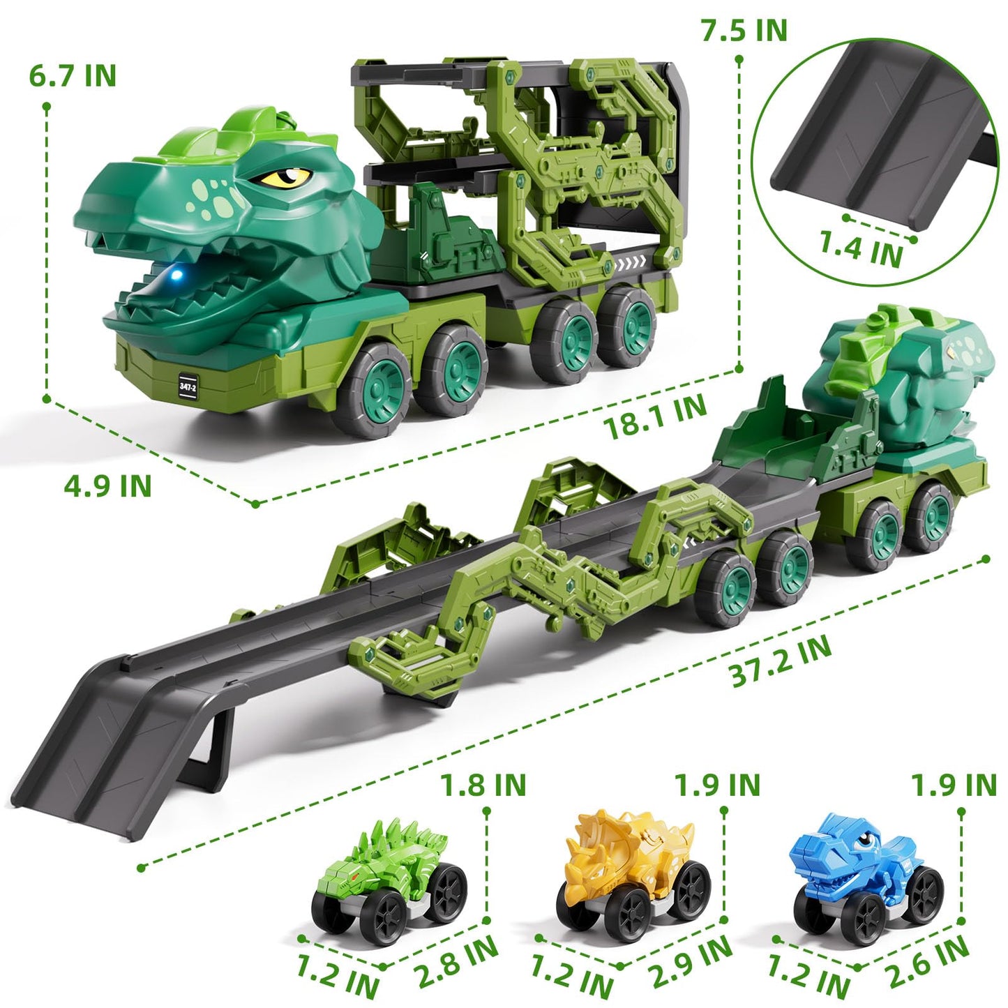 IHaha 10-in-1 Dinosaur Truck Toys with 9 Dino Cars – Foldable Track, Lights & Sounds | Gift for Kids 3–8