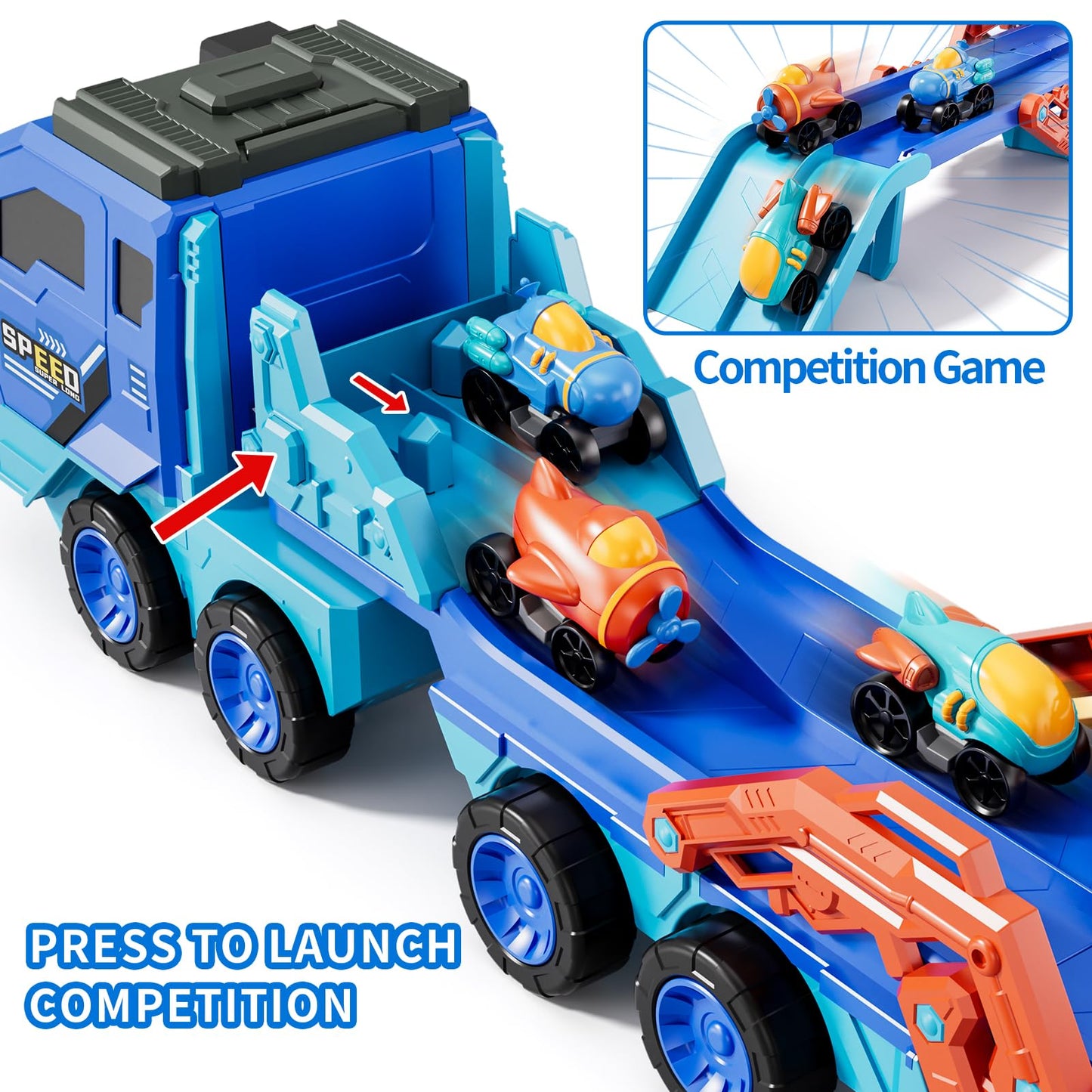 IHAHA 10-in-1 Toddler Foldable Space Truck with Lights & Sounds – 9 Cars, 2-Player Race Track (Ages 3-8)