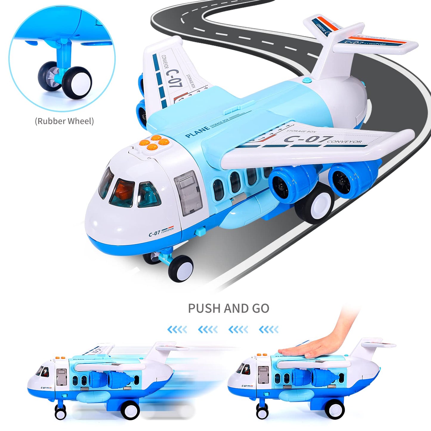 iHaHa Spray Airplane Toy – Large Cargo Plane with 6 Vehicles, Lights & Sounds