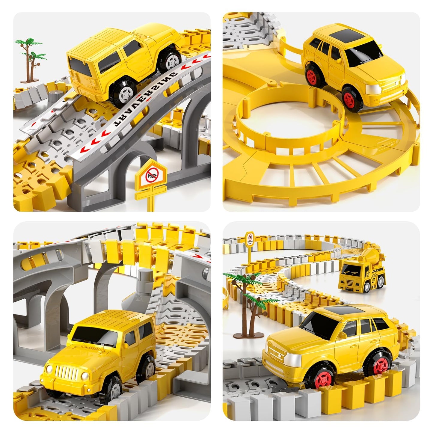 IHaha Toddlers Construction Race Tracks – 2 Electric Cars + 4 Trucks | STEM Building Toys for Boys 3–6