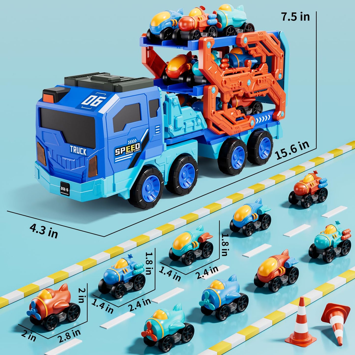 IHAHA 10-in-1 Toddler Foldable Space Truck with Lights & Sounds – 9 Cars, 2-Player Race Track (Ages 3-8)