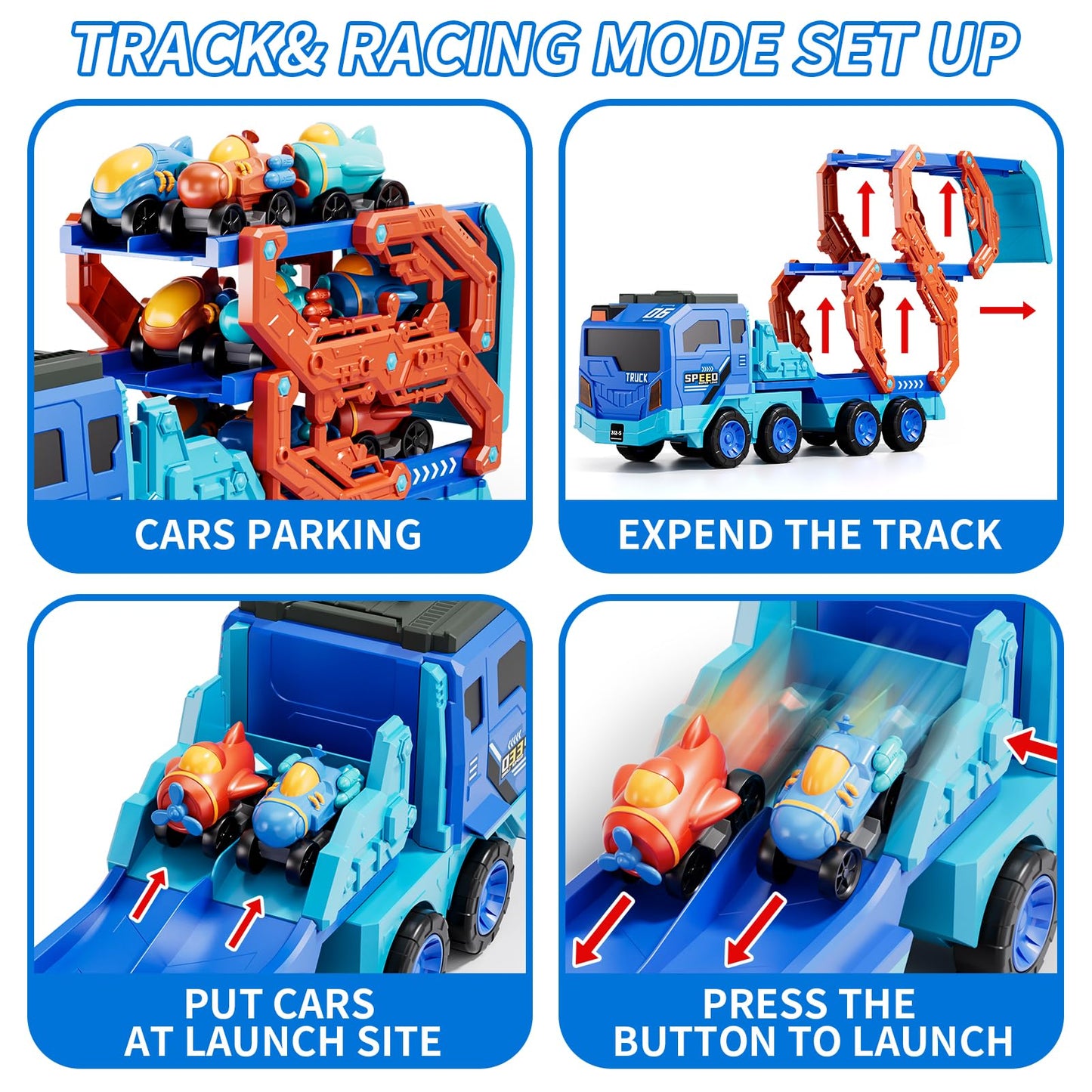 IHAHA 10-in-1 Toddler Foldable Space Truck with Lights & Sounds – 9 Cars, 2-Player Race Track (Ages 3-8)