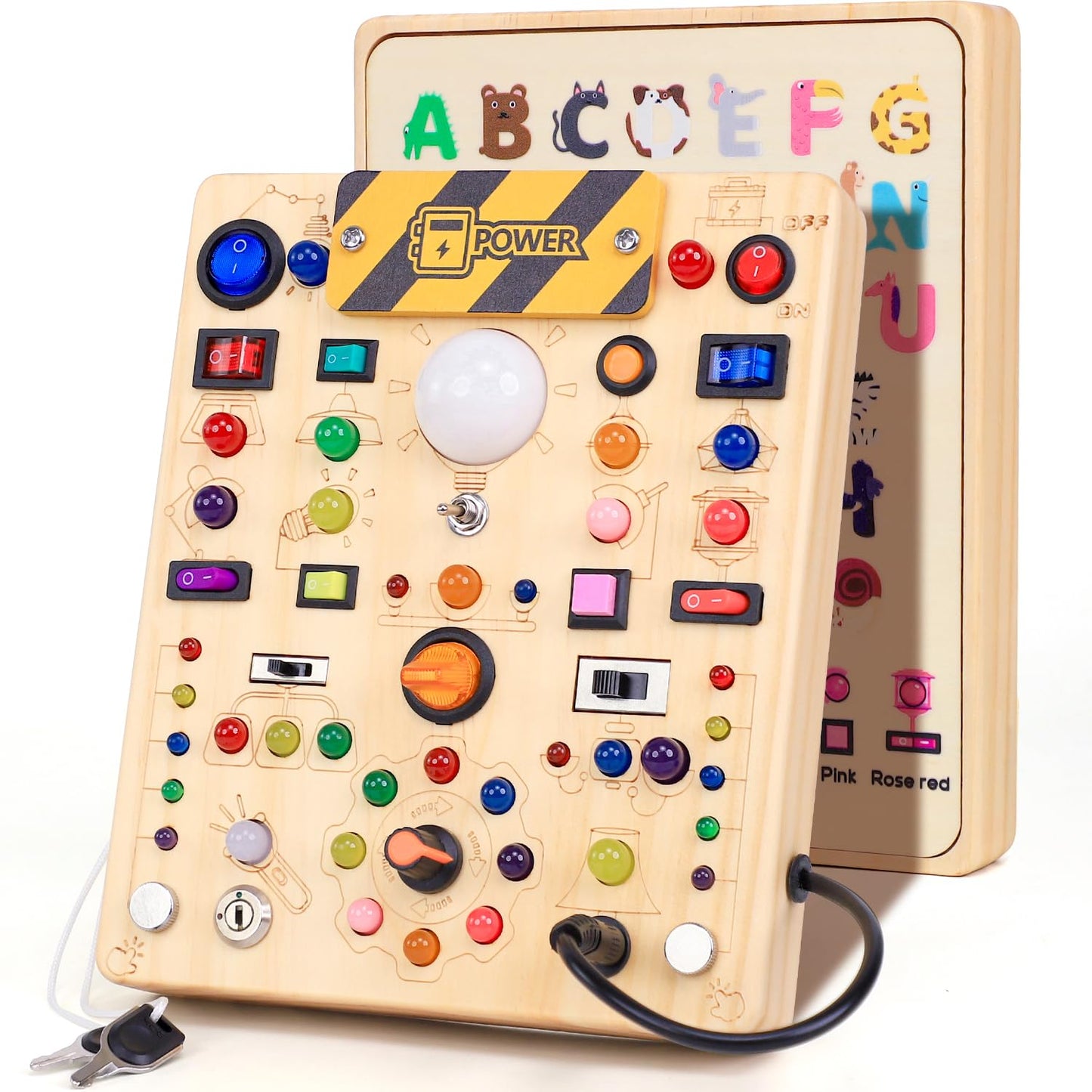 iHarPro Busy Board with 19 LED Switches — Wooden Montessori Sensory Toy for Toddlers