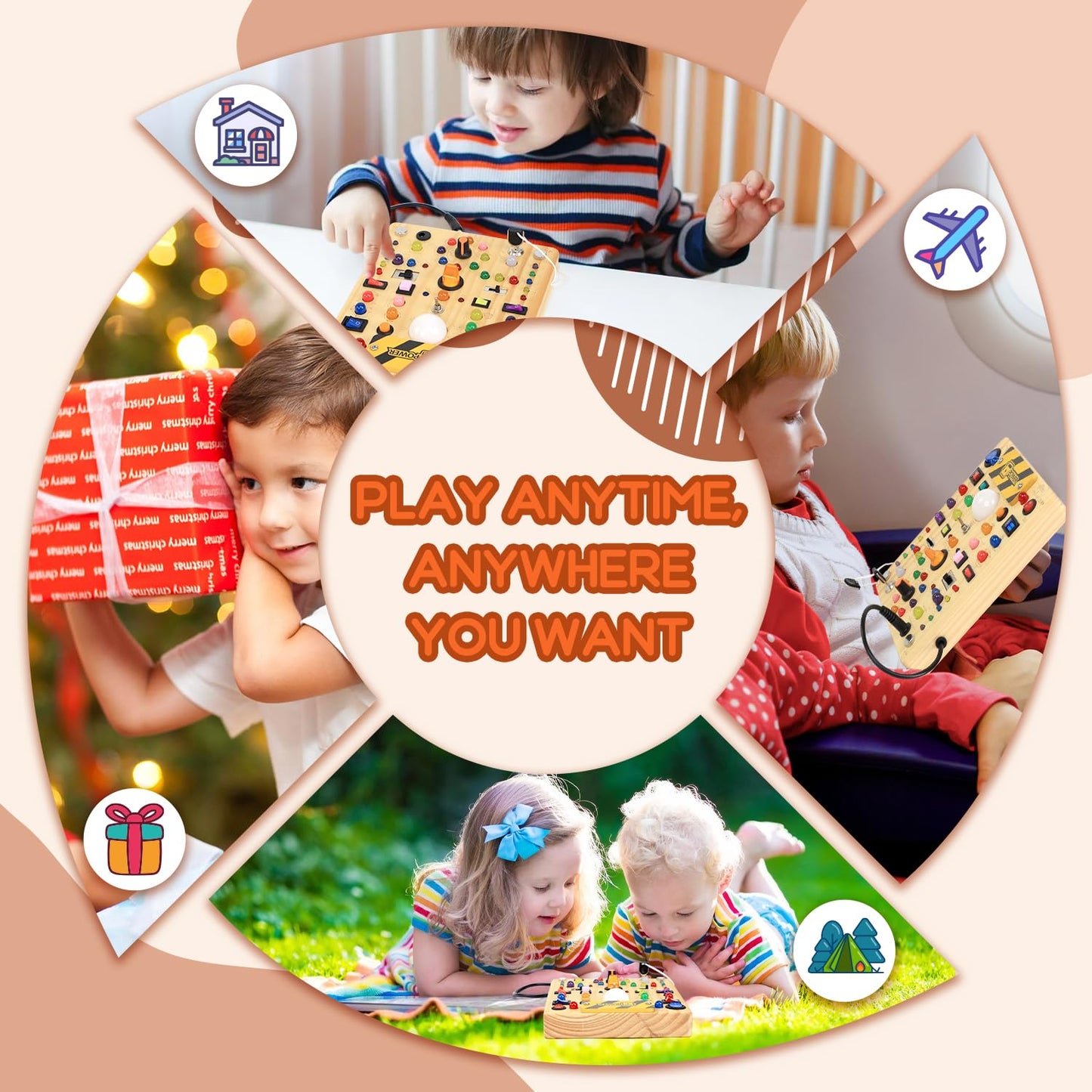 iHarPro Busy Board with 19 LED Switches — Wooden Montessori Sensory Toy for Toddlers