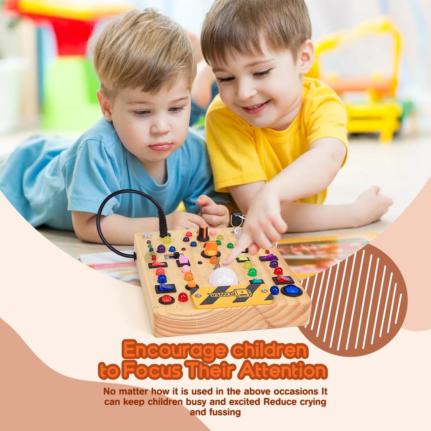 iHarPro Busy Board with 19 LED Switches — Wooden Montessori Sensory Toy for Toddlers