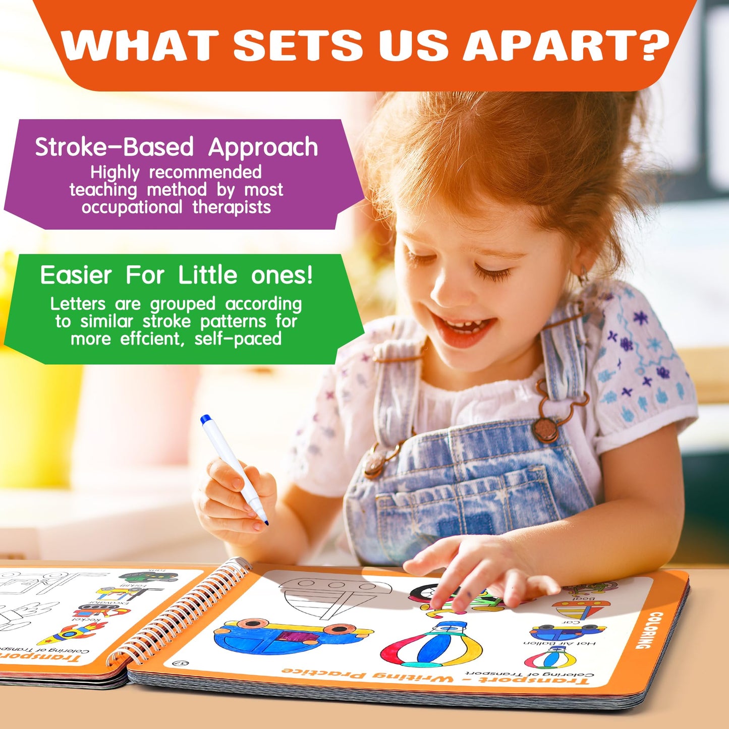 iHarPro Preschool Learning Activities – 52-Page Handwriting Practice Book + 12 Dry Erase Markers
