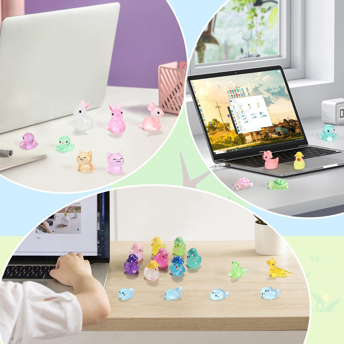 IHFAIO 100Pcs Mini Resin Animals Glow-in-the-Dark for DIY, Garden & Dollhouse