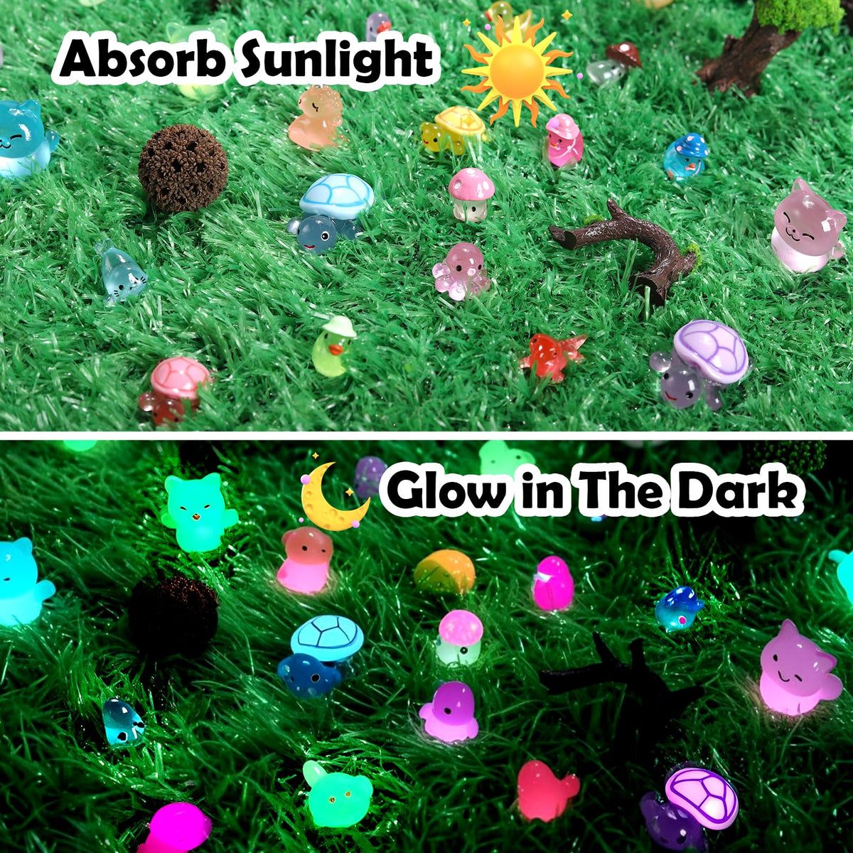 IHFAIO 100Pcs Mini Resin Animals Glow-in-the-Dark for DIY, Garden & Dollhouse