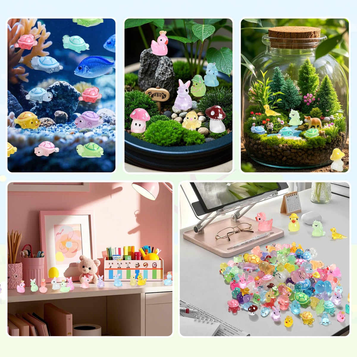 IHFAIO 100Pcs Mini Resin Animals Glow-in-the-Dark for DIY, Garden & Dollhouse