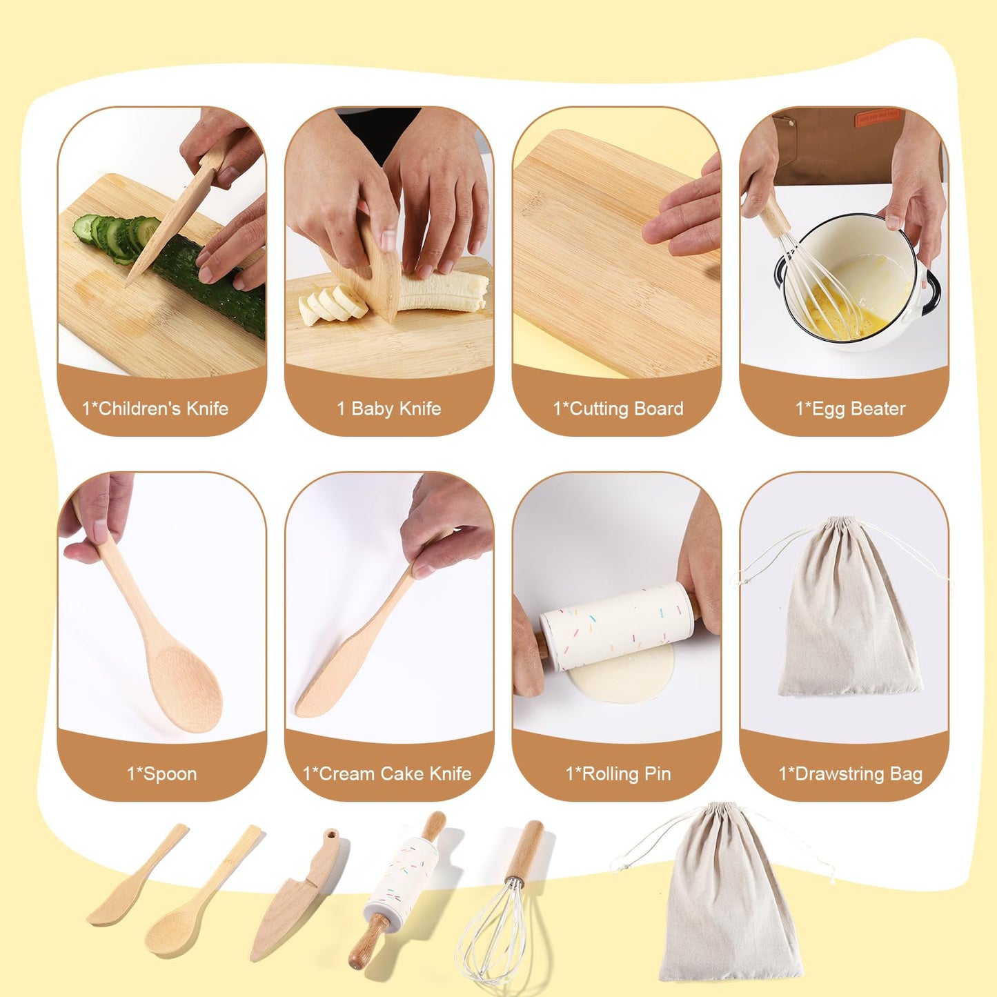 IHFAIO Kids Knife Set – 8-Piece Real Cooking Kit for Little Chefs