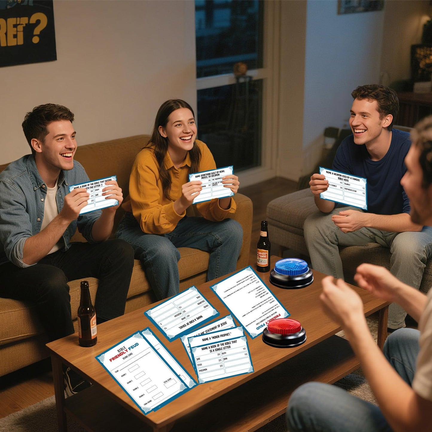 IIDEA Christian Bible Feud Game with 2 Buzzers – Church Trivia Card Game