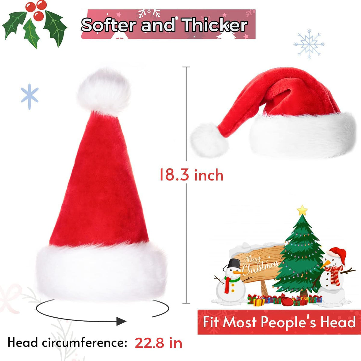 Iioscre Santa Hat - Plush Red Santa Claus Hat for Adults | Xmas Party